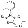 structure of CAS# 53514-43-5, 5-Ethoxymethylene-2-Thioxo-3-o-Tolyl-4-Thiazolidinone;(5Z)-5-(Ethoxymethylidene)-3-(2-Methylphenyl)-2-Sulfanylidene-1,3-Thiazolidin-4-One;5-(Ethoxymethylene)-3-(2-Methylphenyl)-2-Thioxo-Thiazolidin-4-One;(5Z)-5-(Ethoxymethylene)-3-(2-Methylphenyl)-2-Thioxo-Thiazolidin-4-One