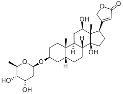 结构式 CAS# 5352-63-6, 4-[(3S,5R,8R,9S,10S,12R,13S,14S,17R)-3-[(2R,4S,5S,6R)-4,5-二羟基-6-甲基四氢吡喃-2-基]氧基-12,14-二羟基-10,13-二甲基-1,2,3,4,5,6,7,8,9,11,12,15,16,17-十四氢环戊烯并[a]菲-17-基]-5H-呋喃-2-酮