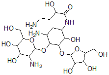 CAS#: 54333-82-3， 4-O-(2-Amino-2-Deoxy-alpha-D-Glucopyranosyl)-5-O-beta-D-Xylofuranosyl-N-[(S)-4-Amino-2-Hydroxybutyryl]-2-Deoxy-D-Streptamine