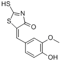 structure of CAS# 5447-37-0, 5-[1-(4-Hydroxy-3-methoxyphenyl)methylidene]-2-thioxothiazolidin-4-one;(5Z)-5-[(4-Hydroxy-3-Methoxyphenyl)Methylidene]-2-Sulfanylidene-1,3-Thiazolidin-4-One;(5Z)-5-[(4-Hydroxy-3-Methoxy-Phenyl)Methylene]-2-Thioxo-Thiazolidin-4-One;5-[(4-Hydroxy-3-Methoxy-Phenyl)Methylene]-2-Thioxo-Thiazolidin-4-One