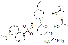 CAS#: 55381-73-2， 1-[5-[(Aminoiminomethyl)amino]-2- [(2S)-[[5-(dimethylamino)-1-naphthalenyl]-sulfonyl]amino]-1-oxopentyl]-4-ethylpiperidine diacetate