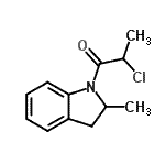 structure of CAS# 568566-38-1, 2-Chloro-1-(2-Methyl-2,3-Dihydro-1H-Indol-1-Yl)-1-Propanone;1-(2-chloropropanoyl)-2-methylindoline;1H-indole, 1-(2-chloro-1-oxopropyl)-2,3-dihydro-2-methyl-;2-chloro-1-(2-methylindolin-1-yl)propan-1-one