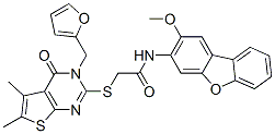 CAS#: 577699-47-9， 2-[[3-(Furan-2-Ylmethyl)-3,4-Dihydro-5,6-Dimethyl-4-Oxothieno[2,3-d]Pyrimidin-2-Yl]Thio]-N-(2-Methoxy-3-Dibenzofuranyl)-Acetamide