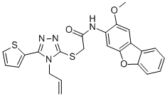 结构式 CAS# 577989-36-7, N-(2-甲氧基-3-二苯并呋喃基)-2-[[4-(2-烯丙基)-5-(2-噻吩基)-4H-1,2,4-三唑-3-基]硫代]-乙酰胺
