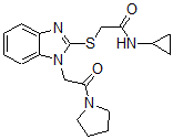 CAS#: 606109-76-6， N-Cyclopropyl-2-[[1-[2-Oxo-2-(Pyrrolidin-1-Yl)Ethyl]-1H-Benzo[d]Imidazol-2-Yl]Thio]-Acetamide