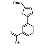 structure of CAS# 606970-74-5, 3-(5-Formyl-2-thienyl)benzoic acid;3-(5-Formylthien-2-yl)benzoic acid;3-(5-Formyl-thiophen-2-yl)-benzoic acid;3-(5-FORMYLTHIOPHEN-2-YL)BENZOIC ACID