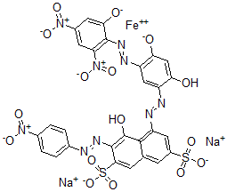 CAS#: 63600-31-7， Disodium [5-[[2,4-Dihydroxy-5-[(2- Hydroxy-4,6-Dinitrophenyl)Azo]Phenyl]Azo]-4-Hydroxy -3-[(4-Nitrophenyl)Azo]-2,7-Naphthalenedisulfonate O(4-)]-Ferrate(2-) 