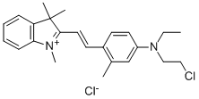 structure of CAS# 6441-82-3, Astrazon Red 6B;N-(2-Chloroethyl)-N-Ethyl-3-Methyl-4-[(E)-2-(1,3,3-Trimethylindol-1-Ium-2-Yl)Ethenyl]Aniline Chloride;N-(2-Chloroethyl)-N-Ethyl-3-Methyl-4-[2-(1,3,3-Trimethylindol-1-Ium-2-Yl)Vinyl]Aniline Chloride;N-(2-Chloroethyl)-N-Ethyl-3-Methyl-4-[(E)-2-(1,3,3-Trimethylindol-1-Ium-2-Yl)Vinyl]Aniline Chloride