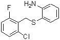 structure of CAS# 646989-63-1, 2-[(2-Chloro-6-fluorobenzyl)sulfanyl]aniline;2-(2-Chloro-6-fluorobenzylthio)aniline;2-Allylhexafluoroisopropanol;MFCD00052213