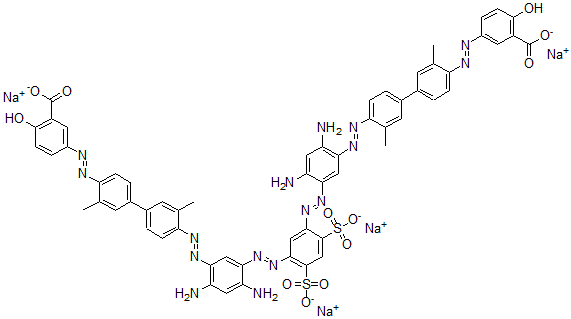 CAS#: 6471-42-7， 3,3'-[(4,6-Disulfo-1,3-phenylene)bis[azo(4,6-diamino-3,1-phenylene)azo(3,3'-dimethyl[1,1'-biphenyl]-4',4-diyl)azo]]bis[6-hydroxy-Benzoic acid) tetrasodium salt