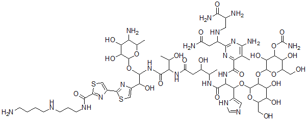 CAS#: 65057-91-2， N1-[3-[(4-Aminobutyl)Amino]Propyl]-13-[(4-Amino-4,6-Dideoxy-alpha-L-Talopyranosyl)Oxy]-19-Demethyl-12-Hydroxybleomycinamide