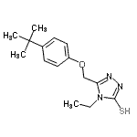 structure of CAS# 667437-94-7, 4-Ethyl-5-{[4-(2-methyl-2-propanyl)phenoxy]methyl}-4H-1,2,4-triazole-3-thiol;5-[(4-ter<wbr>t-Butylph<wbr>enoxy)met<wbr>hyl]-4-et<wbr>hyl-4H-1,<wbr>2,4-triaz<wbr>ole-3-thi<wbr>ol;5-{[4-(te<wbr>rt-butyl)<wbr>phenoxy]m<wbr>ethyl}-4-<wbr>ethyl-1,2<wbr>,4-triazo<wbr>le-3-thiol;MFCD03900742