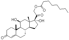 结构式 CAS# 6678-14-4, 11,17-二羟基-21-[(1-氧代辛基)氧基]-(11B)-孕甾-4-烯-3,20-二酮