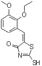 structure of CAS# 669747-24-4, (5E)-5-(2-Ethoxy-3-methoxybenzylidene)-2-sulfanyl-1,3-thiazol-4(5H)-one;(5E)-5-(2<wbr>-Ethoxy-3<wbr>-methoxyb<wbr>enzyliden<wbr>e)-2-merc<wbr>apto-1,3-<wbr>thiazol-4<wbr>(5H)-one;(5E)-5-(2<wbr>-ethoxy-3<wbr>-methoxyb<wbr>enzyliden<wbr>e)-2-sulf<wbr>anyl-1,3-<wbr>thiazol-4<wbr>(5H)-one;5-[(2-eth<wbr>oxy-3-met<wbr>hoxypheny<wbr>l)methyle<wbr>ne]-2-sul<wbr>fanyl-1,3<wbr>-thiazoli<wbr>n-4-one