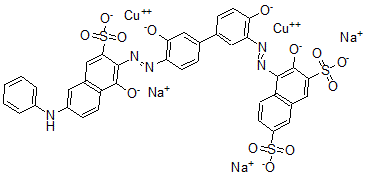 CAS#: 68140-37-4， Dicopper trisodium 4-[[5-[4-[(6-anilino-1-oxido-3-sulfonatonaphthalen-2-yl)diazenyl]-3-oxidophenyl]-2-oxidophenyl]diazenyl]-3-oxidonaphthalene-2,7-disulfonate