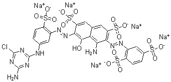 CAS#: 68259-02-9， 4-Amino-6-[2-[5-[(4-Amino-6-Chloro-1,3,5-Triazin-2-Yl)Amino]-2-Sulfophenyl]Diazenyl]-3-[2-(2,5-Disulfophenyl)Diazenyl]-5-Hydroxy-2,7-Naphthalenedisulfonicacid Sodium Salt (1:5)