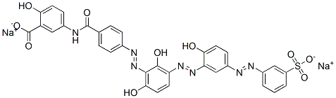 CAS 登录号：69121-14-8， 5-[[4-[[2,6-二羟基-3-[[2-羟基-5-[(3-磺酸基苯基)偶氮]苯基]偶氮]苯基]偶氮]苯甲酰基]氨基]水杨酸二钠