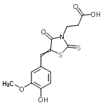 structure of CAS# 7025-18-5, 3-[5-(4-Hydroxy-3-methoxybenzylidene)-4-oxo-2-thioxo-1,3-thiazolidin-3-yl]propanoic acid