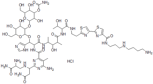 CAS#: 70502-64-6， [2-[2-[2-[[6-Amino-2-[1-[(2-Amino-2-Carbamoyl-Ethyl)Amino]-2-Carbamoyl-Ethyl]-5-Methyl-Pyrimidine-4-Carbonyl]Amino]-2-[[4-[[1-[2-[4-[4-[3-(4 -Aminobutylamino)Propylcarbamoyl]-1,3-Thiazol-2-Yl]-1,3-Thiazol-2-Yl]Ethylcarbamoyl]-2-Hydroxy-Propyl]Carbamoyl]-3-Hydroxy-Pentan-2-Yl]Carbamoyl]-1-(3H-Imidazol-4-Yl)Ethoxy]-4,5-Dihydroxy-6-(Hydroxymethyl)Oxan- 3-Yl]Oxy-3,5-Dihydroxy-6-(Hydroxymethyl)Oxan-4-Yl] Carbamate Hydrochloride