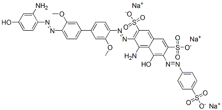 CAS#: 70632-08-5， Trisodium 4-Amino-3-[[4'-[(2-Amino-4-Hydroxyphenyl)Azo]-3,3'-Dimethoxy[1,1'-Biphenyl]-4-Yl]Azo]-5-Hydroxy-6-[(4-Sulphonatophenyl)Azo]Naphthalene-2,7-Disulphonate