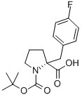 structure of CAS# 706806-64-6, Boc-(R)-alpha-(4-Fluorobenzyl)-Proline;Boc-Α-(4-Fluorobenzyl)-L-Proline,  (R)-1-Boc-2-(4-Fluorobenzyl)-2-Pyrrolidinecarboxylic  Acid;(R)-1-BOC-2-(4-FLUOROBENZYL)-2-PYRROLIDINECARBOXYLIC ACID;N-Boc-(R)-1-(4-Fluorobenzyl)-DL-Proline, 95%