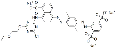 CAS#: 71033-20-0， Trisodium 2-[[4-[[4-[[4-Chloro-6-(2-Ethoxyethoxy)-1,3,5-Triazin-2-Yl]Amino]-5-Sulphonato-1-Naphthyl]Azo]-2,5-Dimethylphenyl]Azo]Benzene-1,4-Disulphonate