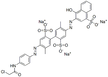 CAS#: 71720-94-0， Trisodium 4-[[4-[(Chloroacetyl)Amino]Phenyl]Azo]-4'-[(1-Hydroxy-4-Sulphonato-2-Naphthyl)Azo]-5,5'-Dimethyl[1,1'-Biphenyl]-2,2'-Disulphonate