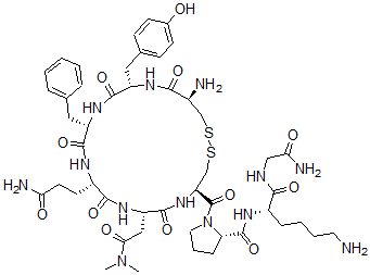 CAS#: 72449-67-3， (2S)-N-[(2S)-6-Amino-1-[(2-Amino-2-Oxoethyl)Amino]-1-Oxohexan-2-Yl]-1-[(4R,7S,10S,13S,16S,19R)-19-Amino-10-(3-Amino-3-Oxopropyl)-7-(2-Dimethylamino-2-Oxoethyl)-16-[(4-Hydroxyphenyl)Methyl]-6,9,12,15,18-Pentaoxo-13-(Phenylmethyl)1,2-Dithia-5,8,11,14,17-Pentazacycloicosane-4-Carbonyl]Pyrrolidine-2-Carboxamide