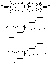 结构式 CAS# 72688-90-5, 二(N,N,N-三丁基-1-丁烷铵)二[4,5-二(硫基-kappaS)-1,3-二硫杂环戊烯-2-噻吩基酮(2-)]钯酸盐(2-)