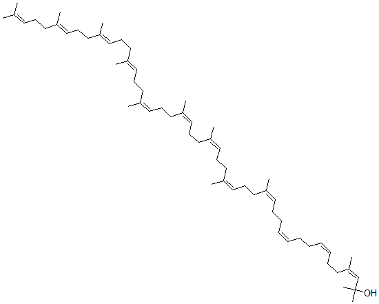 CAS 登录号：72690-19-8， (3Z,7Z,11Z,15Z,19Z,23Z,27Z,31Z,35E,39E,43E)-2,4,16,20,24,28,32,36,40,44,48-十一甲基四十九碳-3,7,11,15,19,23,27,31,35,39,43,47-十二烯-2-醇