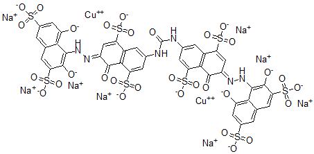 CAS#: 72869-84-2， Dicopper Octasodium (3E)-3-[(2,8-Dioxido-3,6-Disulfonatonaphthalen-1-Yl)Hydrazinylidene]-7-[[(6E)-6-[(2,8-Dioxido-3,6-Disulfonatonaphthalen-1-Yl)Hydrazinylidene]-5-Oxo-4,8-Disulfonatonaphthalen-2-Yl]Carbamoylamino]-4-Oxonaphthalene-1,5-Disulfonate
