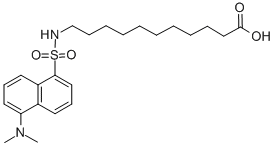 structure of CAS# 73025-02-2, 11-(dansylamino)undecanoic acid;11-[(5-Dimethylamino-1-Naphthyl)Sulfonylamino]Undecanoic Acid;11-[5-(Dimethylamino)-1-Naphthalenesulfonylamino]Undecanoic Acid;39235_Fluka