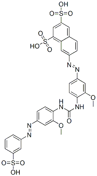 CAS#: 73297-07-1， 7-[4-[[Hydroxy-[[2-Methoxy-4-(3-Sulfophenyl)Diazenylphenyl]Amino]Methyl]Amino]-3-Methoxyphenyl]Diazenylnaphthalene-1,3-Disulfonic Acid