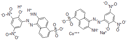 CAS#: 73297-10-6， sodium dihydrogen bis(6-(amino)-5-((2-(hydroxy)-3,5-dinitrophenyl)azo)-1-naphthalenesulfonato)-Cobaltate