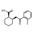 structure of CAS# 736136-47-3, (1R,2R)-2-[2-(2-Iodophenyl)-2-oxoethyl]cyclohexanecarboxylic acid;cis-2-[2-<wbr>(2-iodoph<wbr>enyl)-2-o<wbr>xoethyl]c<wbr>yclohexan<wbr>e-1-carbo<wbr>xylic acid