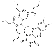 structure of CAS# 752-56-7, Riboflavine Tetrabutyrate;[(1S,2S,3R)-2,3,4-Tri(Butanoyloxy)-1-[(7,8-Dimethyl-2,4-Dioxo-Benzo[G]Pteridin-10-Yl)Methyl]Butyl] Butanoate;Butanoic Acid [(1S,2S,3R)-1-[(7,8-Dimethyl-2,4-Dioxo-10-Benzo[G]Pteridinyl)Methyl]-2,3,4-Tris(1-Oxobutoxy)Butyl] Ester;Butyric Acid [(1S,2S,3R)-2,3,4-Tributyryloxy-1-[(2,4-Diketo-7,8-Dimethyl-Benzo[G]Pteridin-10-Yl)Methyl]Butyl] Ester