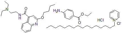 CAS 登录号：75975-62-1， 1-十六烷基-吡啶鎓氯化物与2-丁氧基-N-(2-(二乙基氨基)乙基)-4-喹啉甲酰胺单盐酸盐和乙基4-氨基苯甲酸酯混合物