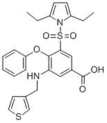 CAS 登录号:76557-33-0, 3-(2,5-二乙基吡咯-1-基)磺酰基-4-(苯氧基)-5-(噻吩-3-基甲基氨基)苯甲酸