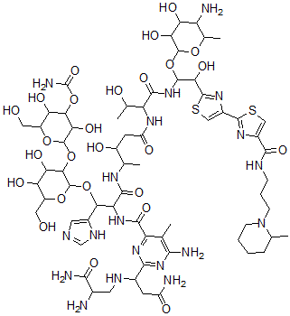 CAS#: 77368-81-1， [2-[2-[2-[[6-Amino-2-[3-amino-1-[(2,3-diamino-3-oxopropyl)amino]-3-oxopropyl]-5-methylpyrimidine-4-carbonyl]amino]-3-[[5-[[1-[[1-(5-amino-3,4-dihydroxy-6-methyloxan-2-yl)oxy-2-hydroxy-2-[4-[4-[3-(2-methylpiperidin-1-yl)propylcarbamoyl]-1,3-thiazol-2-yl]-1,3-thiazol-2-yl]ethyl]amino]-3-hydroxy-1-oxobutan-2-yl]amino]-3-hydroxy-5-oxopentan-2-yl]amino]-1-(1H-imidazol-5-yl)-3-oxopropoxy]-4,5-dihydroxy-6-(hydroxymethyl)oxan-3-yl]oxy-3,5-dihydroxy-6-(hydroxymethyl)oxan-4-yl] carbamate