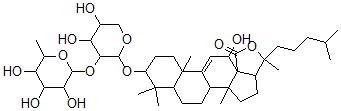 CAS#: 77394-03-7， (20S)-3beta-[2-O-(6-Deoxy-beta-D-Glucopyranosyl)-beta-D-Xylopyranosyloxy]-12a,20-Dihydroxy-5alpha-Lanost-9(11)-En-18-Oic Acid 18,20-Lactone