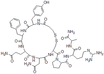 CAS#: 78338-40-6， 1-[7-(2-Amino-2-Oxoethyl)-10-(3-Amino-3-Oxopropyl)-16-[(4-Hydroxyphenyl)Methyl]-6,9,12,15,18-Pentaoxo-13-(Phenylmethyl)1,2-Dithia-5,8,11,14,17-Pentazacycloicosane-4-Carbonyl]-N-[1-[(1-Amino-1-Oxopropan-2-Yl)Amino]-5-(Diaminomethylideneamino)-1-Oxopentan-2-Yl]Pyrrolidine-2-Carboxamide