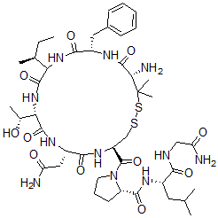 CAS#: 78578-27-5， (2S)-1-[(4R,7S,10S,16S,19S)-19-Amino-7-(2-Amino-2-Oxoethyl)-13-[(2S)-Butan-2-Yl]-10-(1-Hydroxyethyl)-20,20-Dimethyl-6,9,12,15,18-Pentaoxo-16-(Phenylmethyl)1,2-Dithia-5,8,11,14,17-Pentazacycloicosane-4-Carbonyl]-N-[(2S)-1-[(2-Amino-2-Oxoethyl)Amino]-4-Methyl-1-Oxopentan-2-Yl]Pyrrolidine-2-Carboxamide