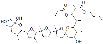 CAS#: 78734-45-9， Butyl 4-[9-Hydroxy-2-[5-[5-[6-Hydroxy-6-(Hydroxymethyl)-3,5-Dimethyloxan-2-Yl]-3-Methyloxolan-2-Yl]-5-Methyloxolan-2-Yl]-2,8-Dimethyl-1,6-Dioxaspiro[4.5]Decan-7-Yl]-2-Methyl-3-Propanoyloxypentanoate