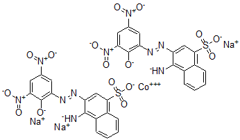 CAS#: 82457-28-1， (4-Amino-3-((2-hydroxy-3,5-dinitrophenyl)azo)-1-naphthalenesulfonato(3-))(5-amino-6-((2-hydroxy-3,5-dinitrophenyl)azo)-1-naphthalenesulfonato(3-))-Cobaltate(3-) trisodium