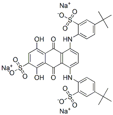 CAS 登录号：83006-69-3， 5,8-二[[4-(1,1-二甲基乙基)-2-磺酸基苯基]氨基]-9,10-二氢-1,4-二羟基-9,10-二氧代蒽-2-磺酸三钠