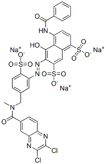 CAS 登录号：83399-99-9， 4-(苯甲酰基氨基)-6-[2-[5-[[[(2,3-二氯-6-喹喔啉基)羰基]甲基氨基]甲基]-2-磺基苯基]偶氮]-5-羟基-1,7-萘二磺酸钠盐(1:3)