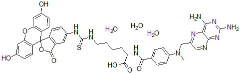CAS#: 83953-11-1， N(alpha)-(4-Amino-4-deoxy-N(10)-methylpteroyl-N(epsilon)-4'-fluoresceinthiocarbamoyl)-L-lysine trihydrate