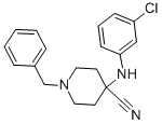 structure of CAS# 84254-99-9, 1-Benzyl-4-[(3-Chlorophenyl)Amino]Piperidine-4-Carbonitrile;4-[(3-Chlorophenyl)Amino]-1-(Phenylmethyl)-4-Piperidinecarbonitrile;1-(Benzyl)-4-[(3-Chlorophenyl)Amino]Isonipecotonitrile;1-Benzyl-4-((3-Chlorophenyl)Amino)Piperidine-4-Carbonitrile