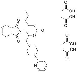 CAS#: 84916-38-1， Hexanoic acid, 1-((1,3,3a,4,7,7a-hexahydro-1,3-dioxo-2H-isoindol-2-yl)methyl)-2-(4-(2-pyridinyl)-1-piperazinyl)ethyl ester, (Z)-2-butenedioate (1:2)