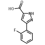 structure of CAS# 859155-87-6, 3-(2-Fluorophenyl)-1H-pyrazole-5-carboxylic acid;1H-PYRAZOLE-3-CARBOXYLICACID, 5-(2-FLUOROPHENYL)-;3-(2-fluorophenyl)pyrazole-5-carboxylic acid;5-(2-fluorophenyl)-1H-pyrazole-3-carboxylic acid